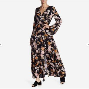 Abound - Long Sleeve Black Floral Maxi Dress - XS